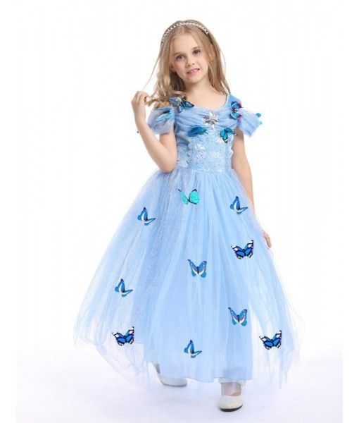 Beauty butterfly lace kids girl party dress sleeveless princess dresses 