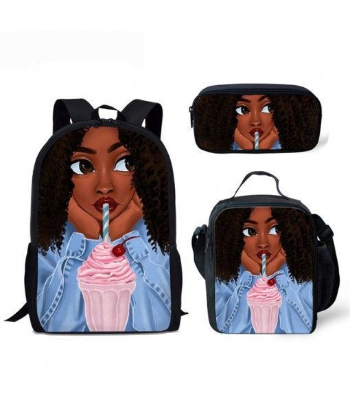 Backpack Kids Bag African American Black Art Girls Schoolbag 3Pcs/set School Bags for Girls BLUE