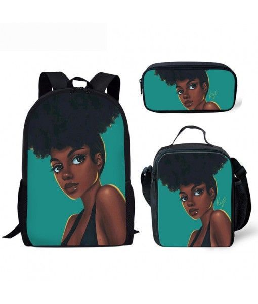 Backpack Kids Bag African American Black Art Girls Schoolbag 3Pcs/set School Bags for Girls GREEN