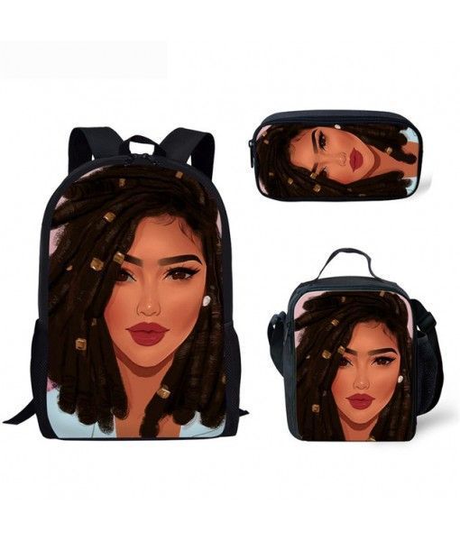 Backpack Kids Bag African American Black Art Girls Schoolbag 3Pcs/set School Bags for Girls BLACK