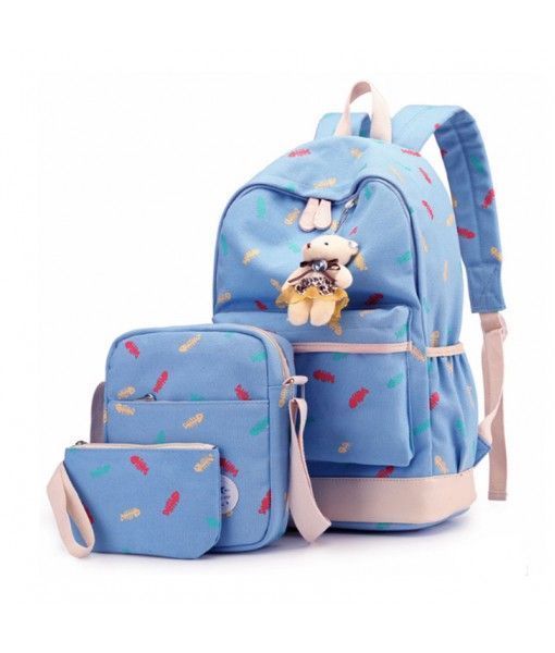 3 in 1 Animal Prints Pink Canvas Children School Backpack Bag BLUE