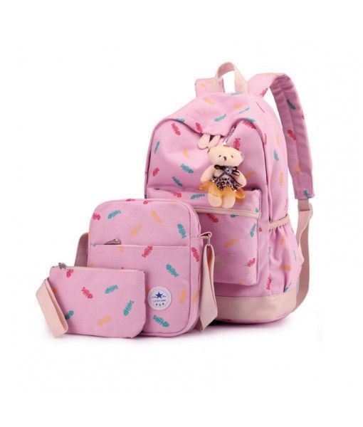 3 in 1 Animal Prints Pink Canvas Children School Backpack Bag PINK