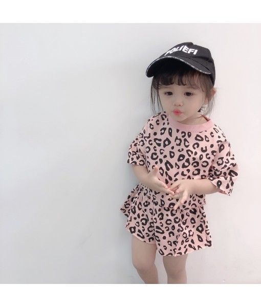 summer new suits leopard kids clothing for girls 