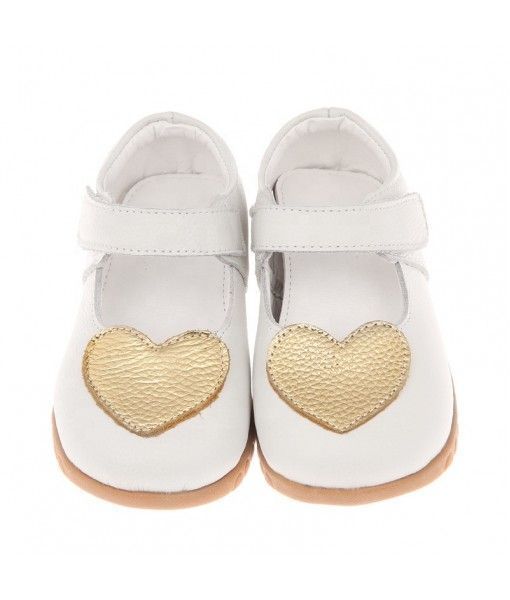 Adorable Girls love heart shape white mary jane shoes