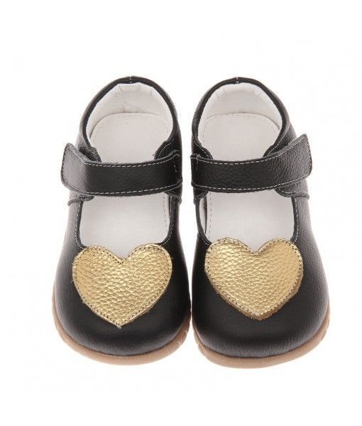 Genuine leather Toddler Girls golden heart shoes 