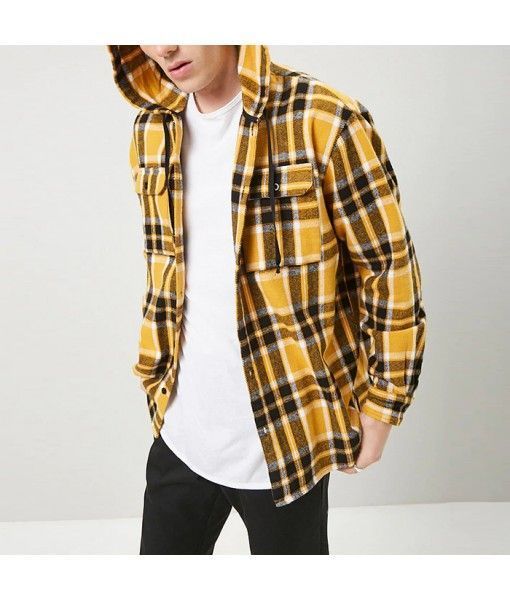  Classic hooded single breasted heavyweight 100% cotton mens flannel shirt 