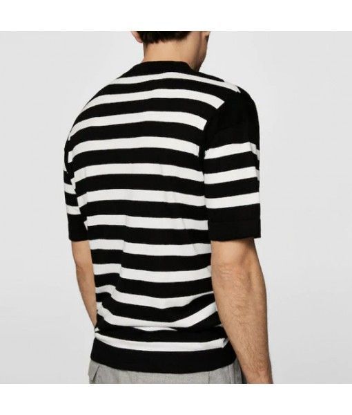 High quality cotton mens crew neck white and black striped jersey t-shirt 