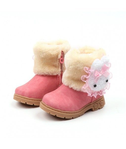 Hot selling cute pink rabbit girl snow boots kids shoes for winter 