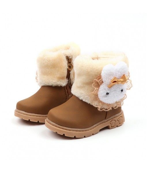 Hot selling cute 3D rabbit girl snow boots kids shoes for winter 