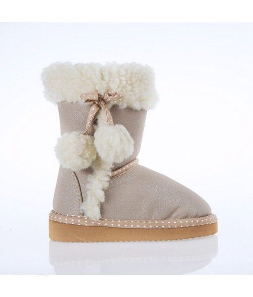 New Arrival Suede Casual Snow Boots For Kids with Fuzzy Ball 