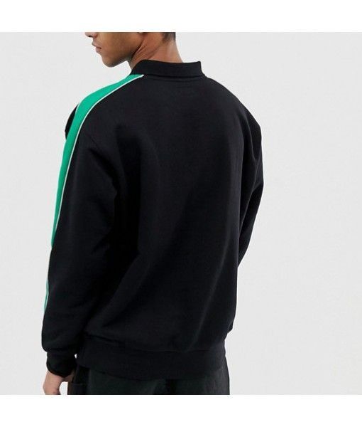 Casual fleece black men's sweatshirts polo hoodies with side stripe 