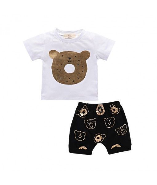 Baby clothing boys set 2 pcs bear doughnut design cartoon shirt + Pants born baby boy summer clothes set children kids clothing 