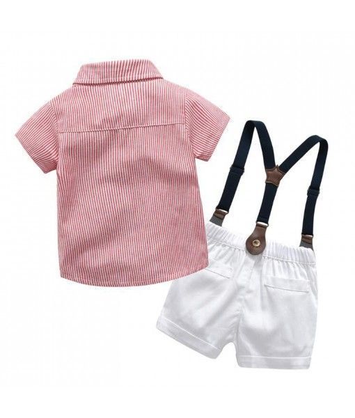 Fashion Kids Clothing Sets Baby 2 Pieces Overall Set With Pink Tshirt With Bow Tie