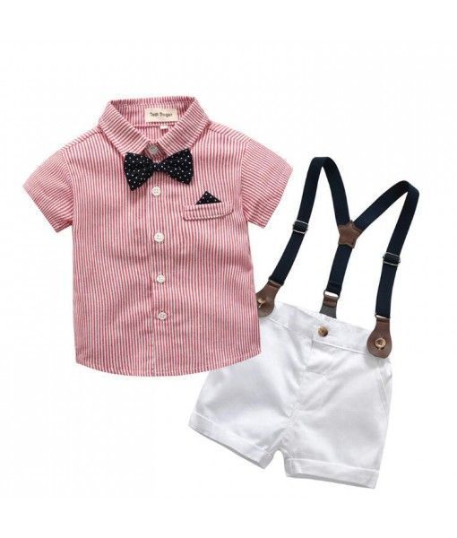 Fashion Kids Clothing Sets Baby 2 Pieces Overall Set With Pink Tshirt With Bow Tie