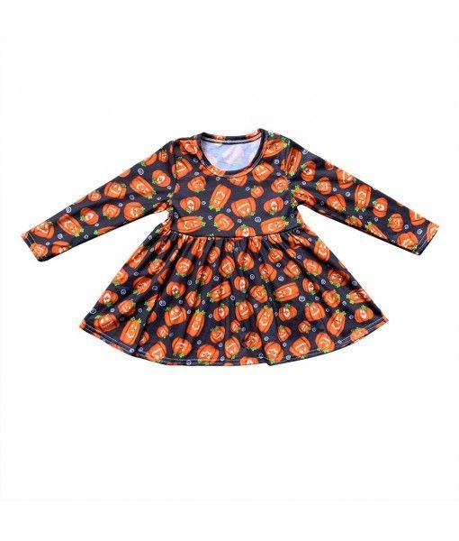  Fall Boutique Kids Clothing Sets Girls Pumpkin Dress with Ruffle Pants Outfits for Halloween