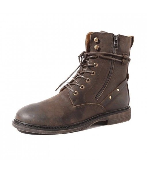 High quality mens leisure western lace up casual men leather shoes boots