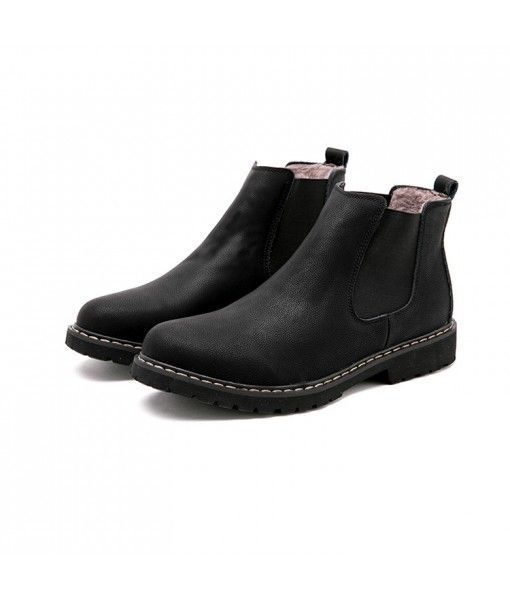 Leather Men's Chelsea Boots Shoes Retro Winter Plus Velvet Cotton Martin Boots 