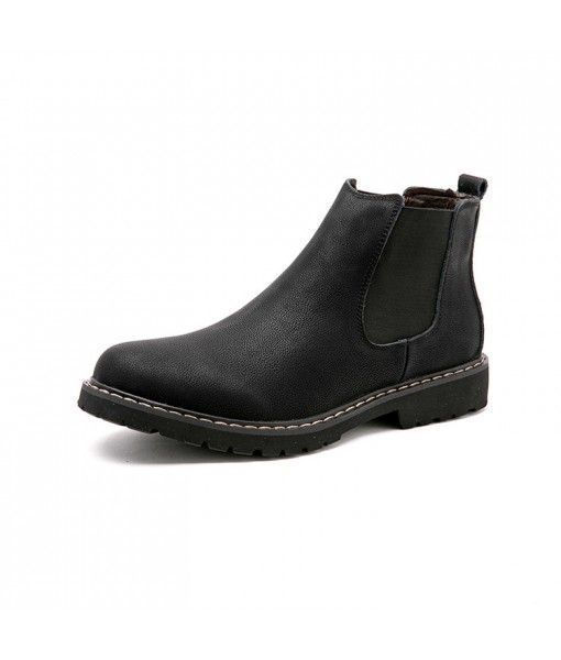 Leather Men's Chelsea Boots Shoes Retro Winter Plus Velvet Cotton Martin Boots 