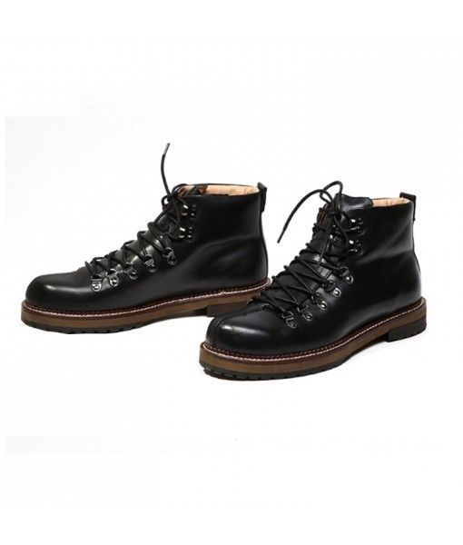 Fashion genuine leather men's black boots winter boots