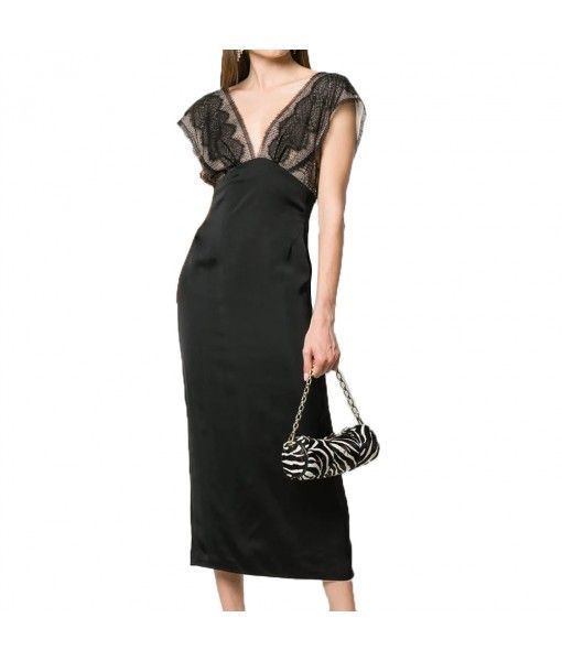 2020 spliced black formal latest designs sleeveless transparent lace evening dresses 