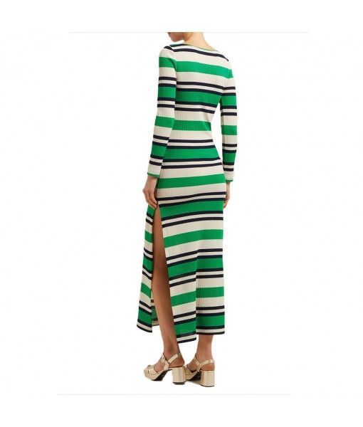 Autumn And Winter ladies maxi high slit stripe knit wrap long sleeve elegant sexy casual dresses
