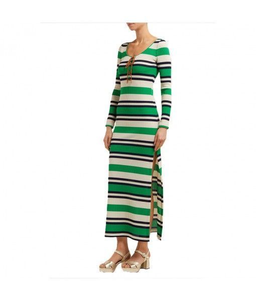 Autumn And Winter ladies maxi high slit stripe knit wrap long sleeve elegant sexy casual dresses