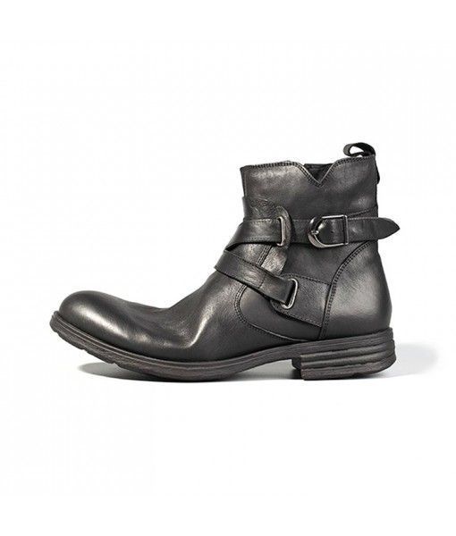 Comfortable soft black vintage shoes genuine leather men boots