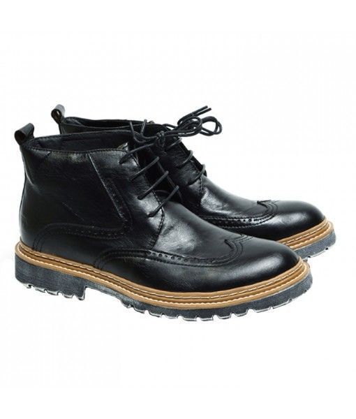 New black outdoor winter shoes boots for men leather 