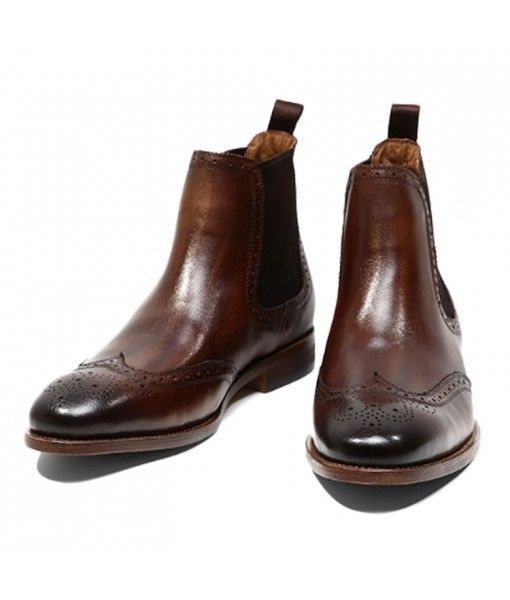 Fashion style mens brown custom made leather men chelsea boots