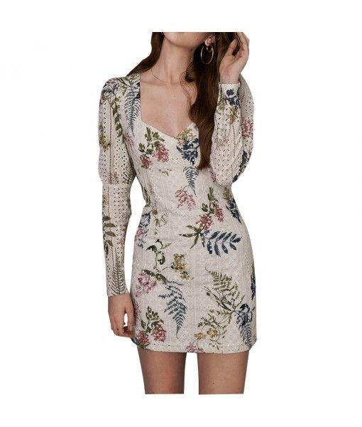 Autumn v-neck new printed long sleeve mini floral sexy ladies casual dresses
