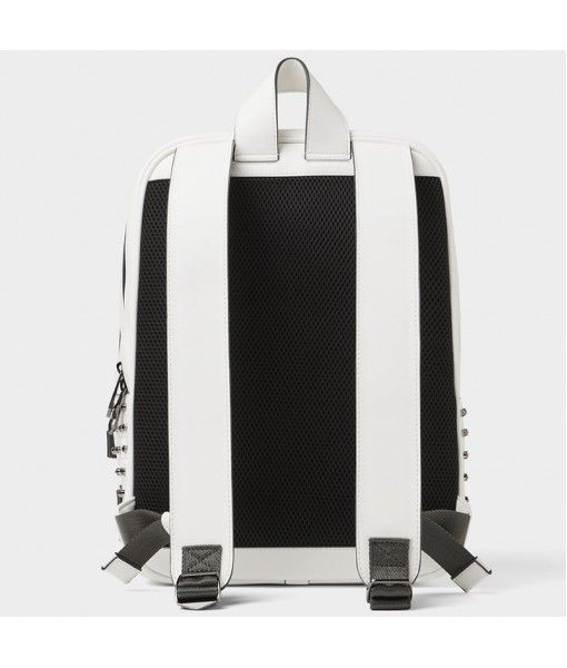 white pu leather waterproof laptop backpack travel rivet school bags for men