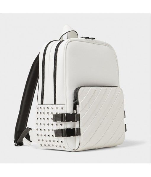white pu leather waterproof laptop backpack travel rivet school bags for men
