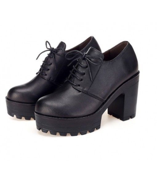 Fashion Microfiber Round Toe Women Pumps Casual Shoes Woman Chunky Heel Platform Bullock Lace Up Women Shoes