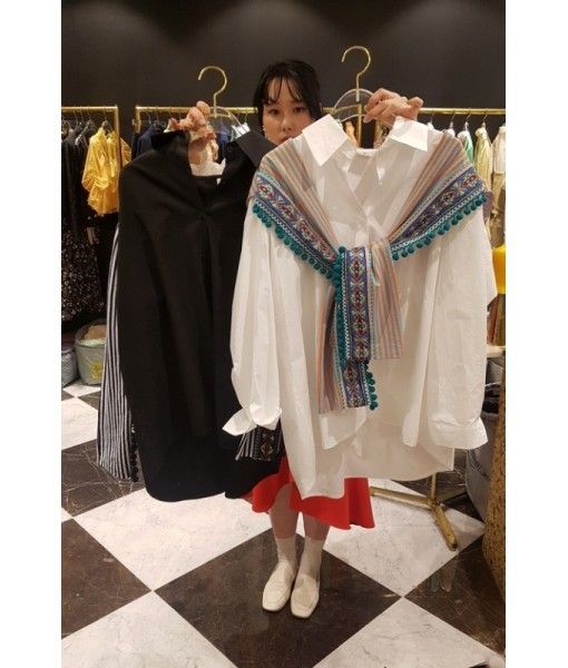 South Korea East Gate 2020 spring and Autumn New Women's clothing Korean loose splicing ethnic style tie loose shirt fashion
