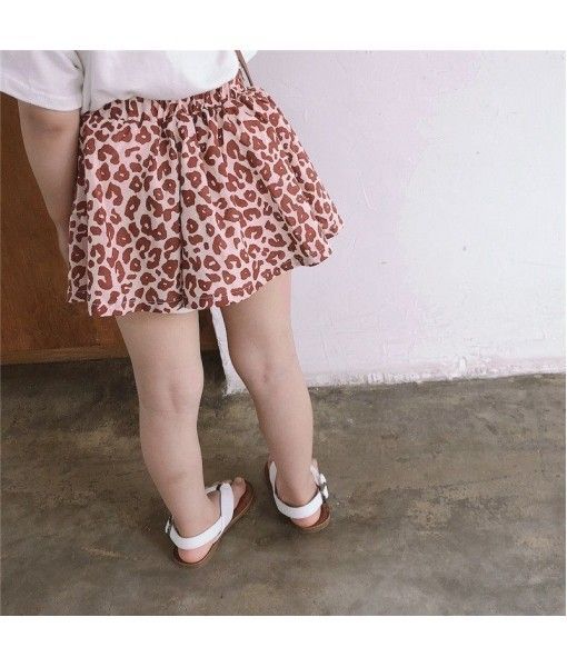 Children's caviar 2019 summer pink leopard Short Sleeve T + skirt set