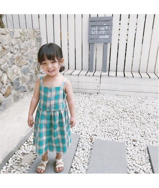 2019 caviar children's summer 0-5-year-old girl baby Plaid suspender tank top dress