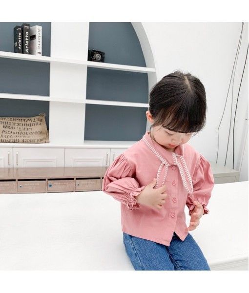 2019 caviar children's 0-5-year-old girl's jacquard embroidery collar shirt bubble sleeve cotton shirt