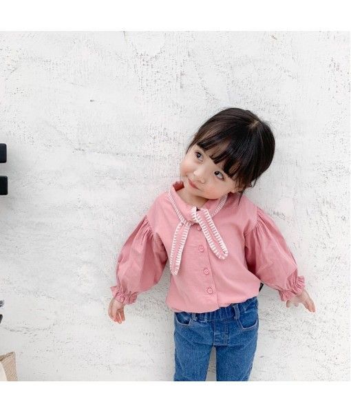 2019 caviar children's 0-5-year-old girl's jacquard embroidery collar shirt bubble sleeve cotton shirt