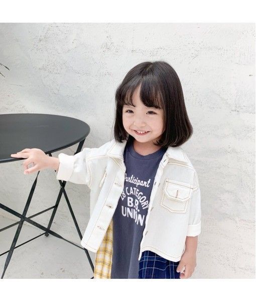 Children's caviar 2019 spring soft wide denim two color fried and washed denim coat
