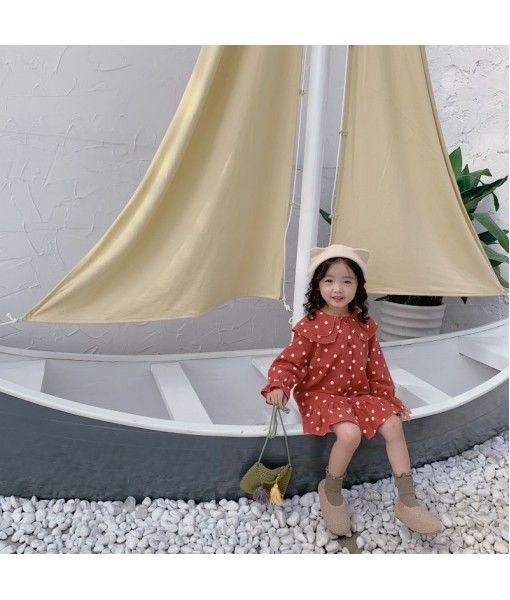 Jamini children's wear new spring and summer 2020 dot cotton Korean double Lapel lovely dot Ruffle Dress