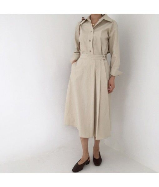 Early autumn women's new 2019 Korean chic style celebrity temperament waist gathering show thin Pleated Dress
