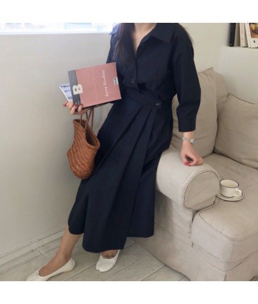Early autumn women's new 2019 Korean chic style celebrity temperament waist gathering show thin Pleated Dress

