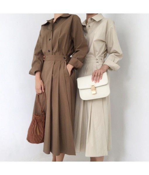 Early autumn women's new 2019 Korean chic style celebrity temperament waist gathering show thin Pleated Dress
