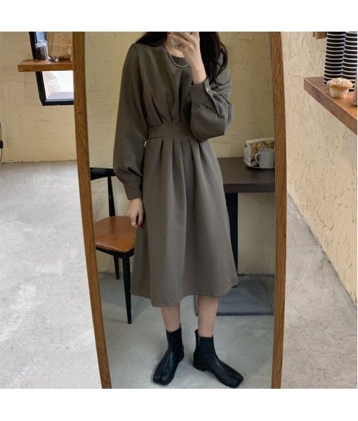Cross border source of goods: 2020 Korean version, new dark style, fine feel, French retro waist collection dress
