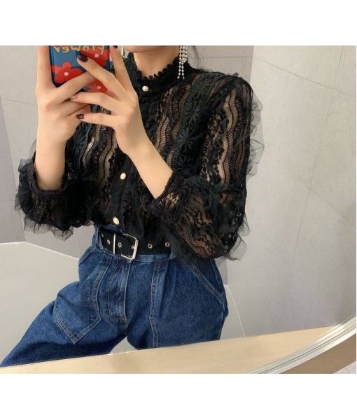 Cross border source of goods: East Gate, South Korea new women's sweet age reducing Lace Crochet splicing shirt in autumn and winter 2019
