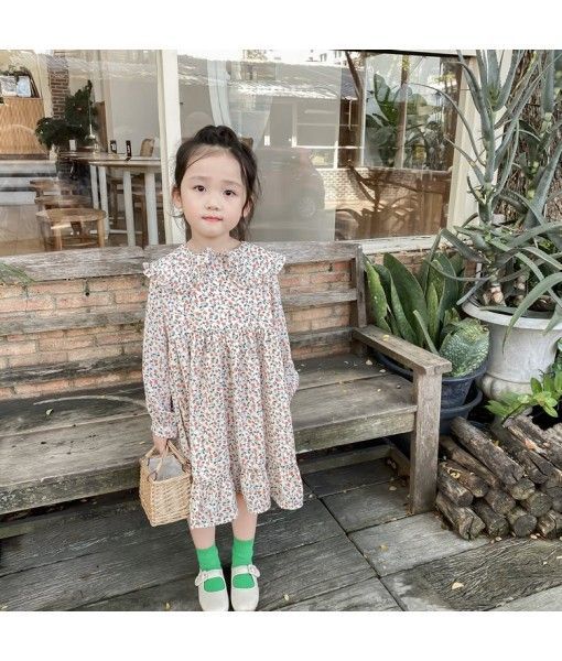 2020 spring children's new Korean girls' warm oil contrast Chiffon floral long sleeve dress with lining hair substitute