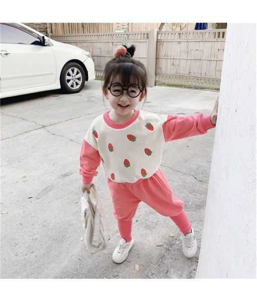 Caviar children's girl 1-5 years old 2020 spring embroidery strawberry suit kindergarten set