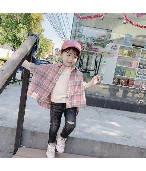 2020 spring two caviar children's wear 1-5-year-old girl baby girl long Plaid Shirt wide version bat