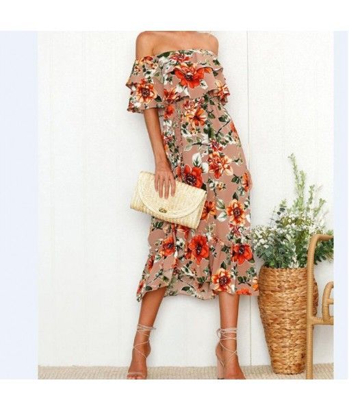 2020 Amazon summer new style one shoulder wrap chest flounce Chiffon Printed Dress fish tail long skirt