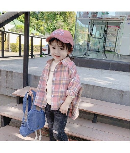 2020 spring two caviar children's wear 1-5-year-old girl baby girl long Plaid Shirt wide version bat